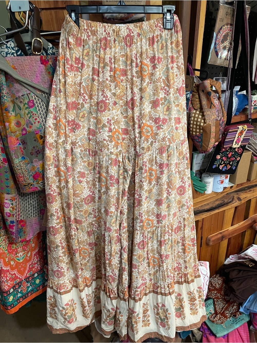 NATURAL LIFE Cream Floral Wide-Leg Tiered Palazzo Pants Trousers Patti